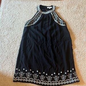 Anthropologie THML Halter Neck Embroidered Dress in Black White Size Small